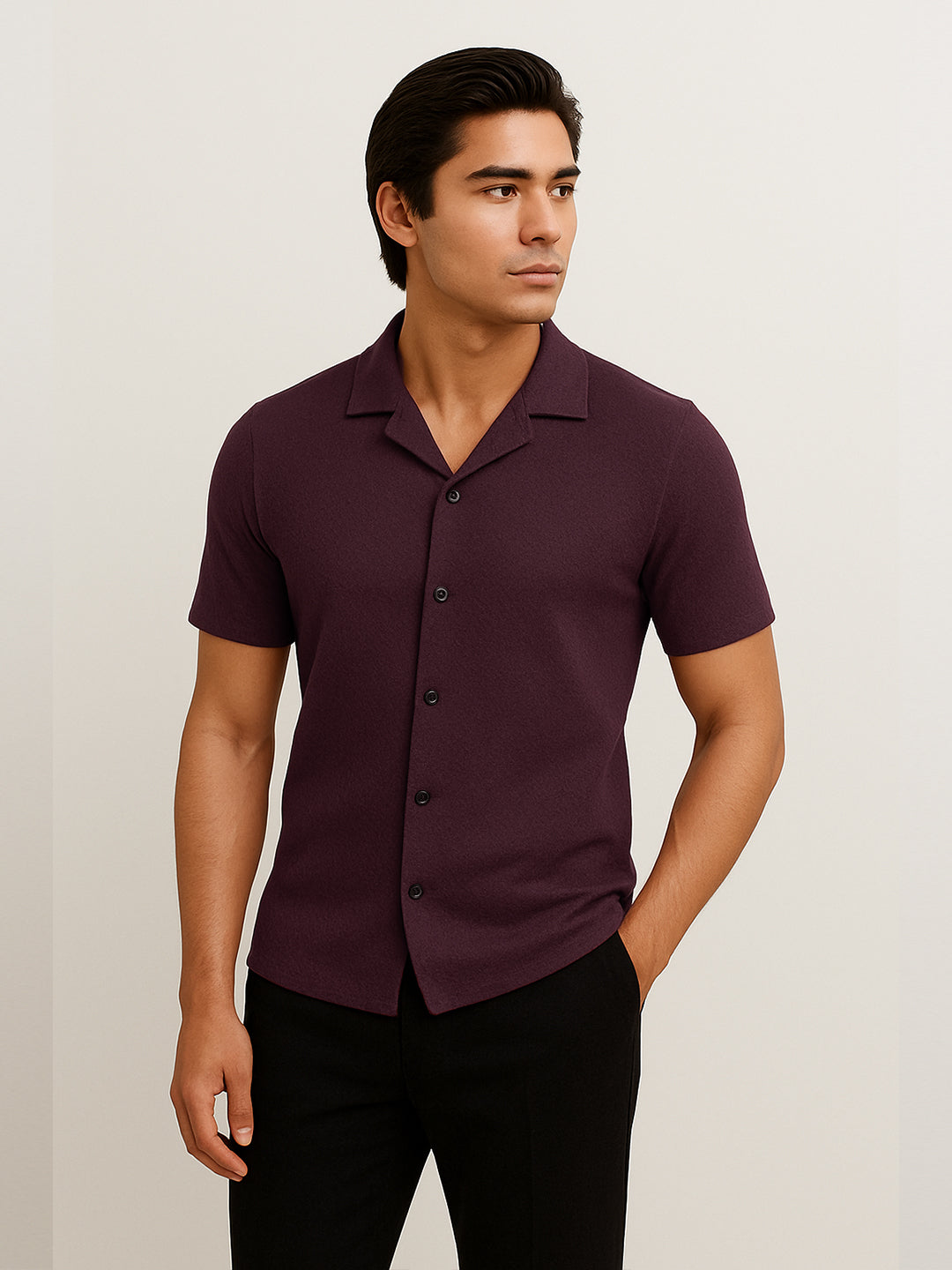 Men’s Luxury Imported Coat Collar Maroon Shirt